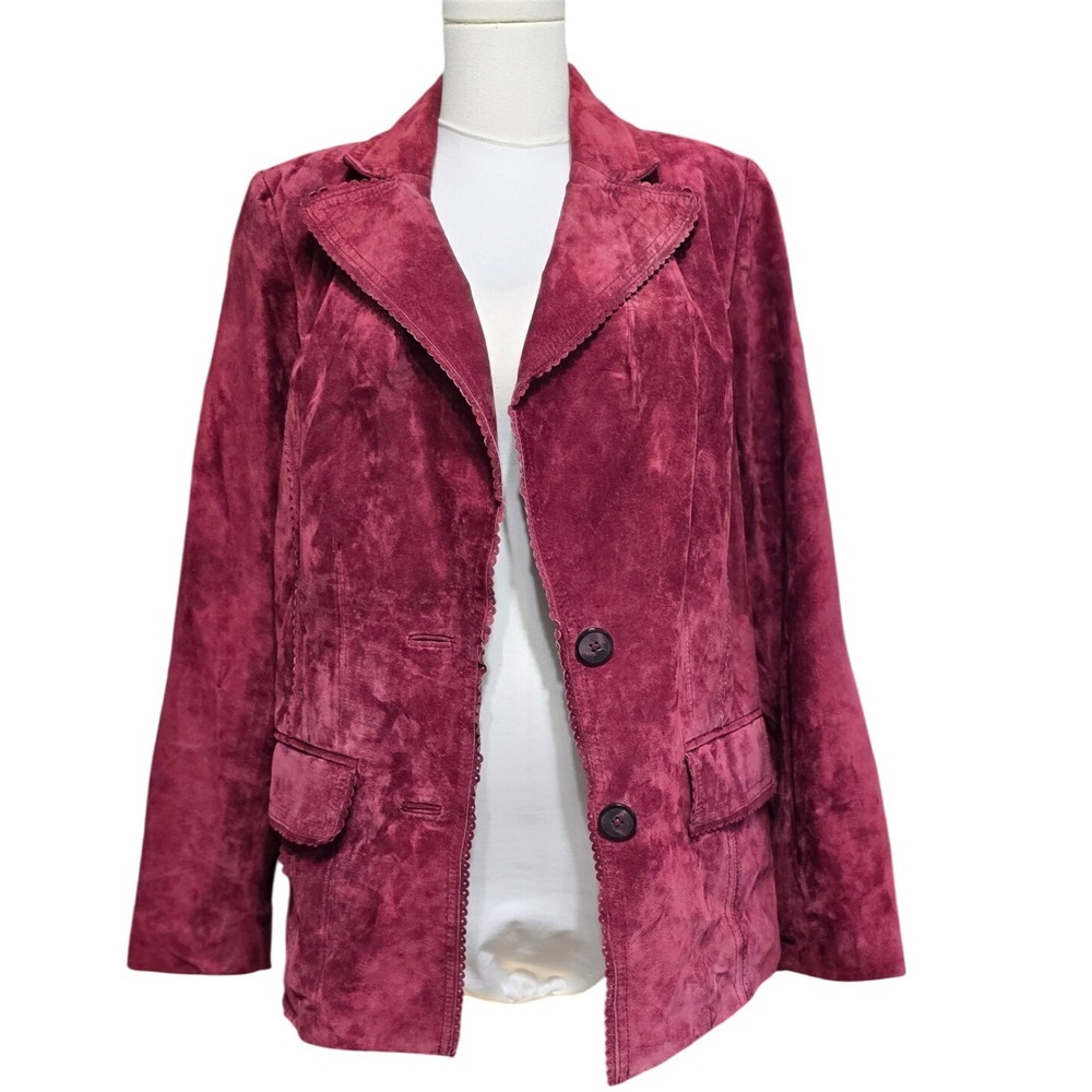PLUS 1X ALFANI Woman's suede leather lined fall coat jacket in berry burgundy A+